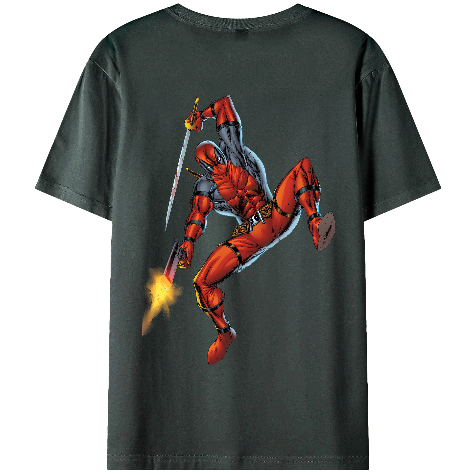 （画像用） Deadpool デッドプール 綿100％ メンズ半袖Tシャツ（バックプリント） 通気性
